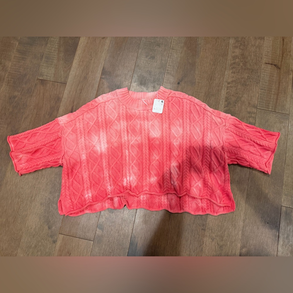 NWT Free People Washed Ashore cable stitch cotton sweater - color "Pink Rose” XS - Picture 3 of 5